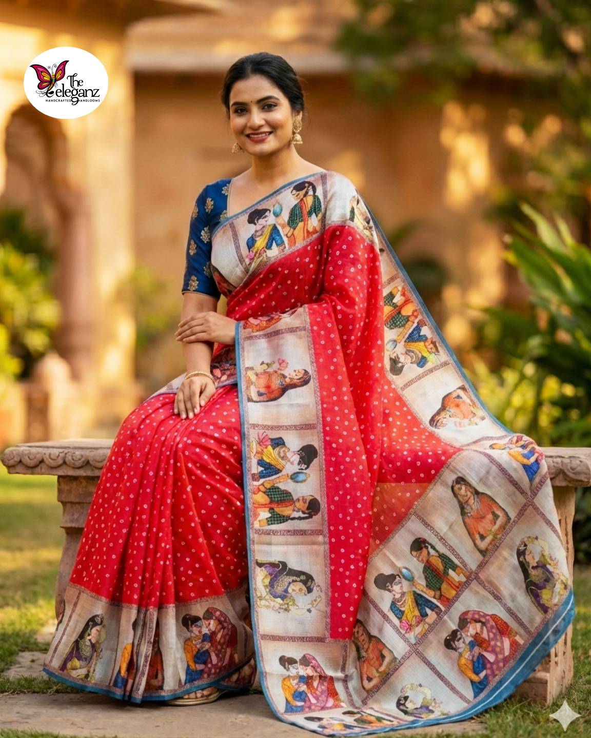 Rangmahal Chinnon Silk Bandhni Printed Saree