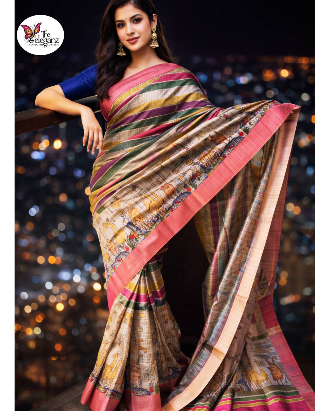 Varnika Semi Tussar Silk Checks Saree