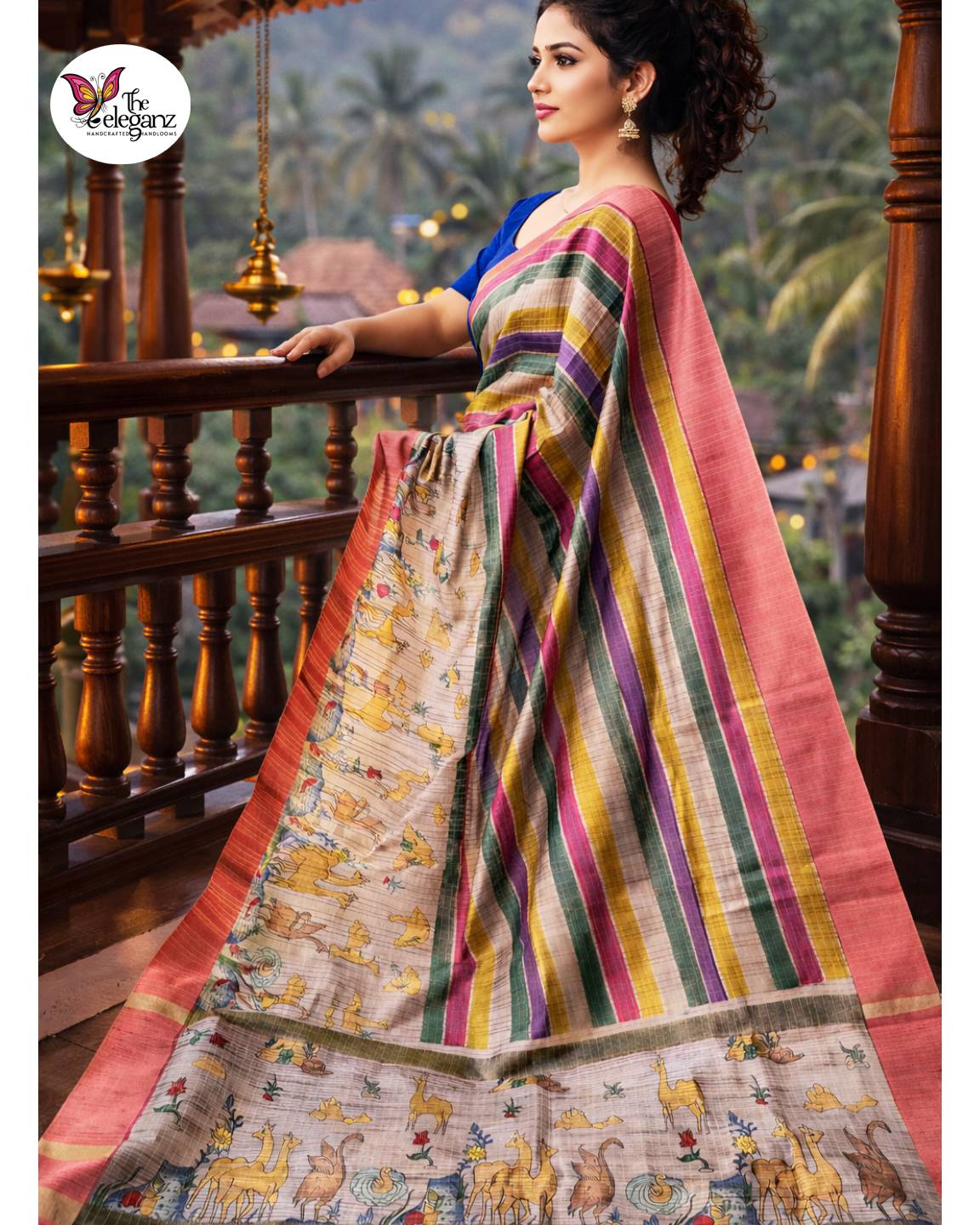 Varnika Semi Tussar Silk Checks Saree