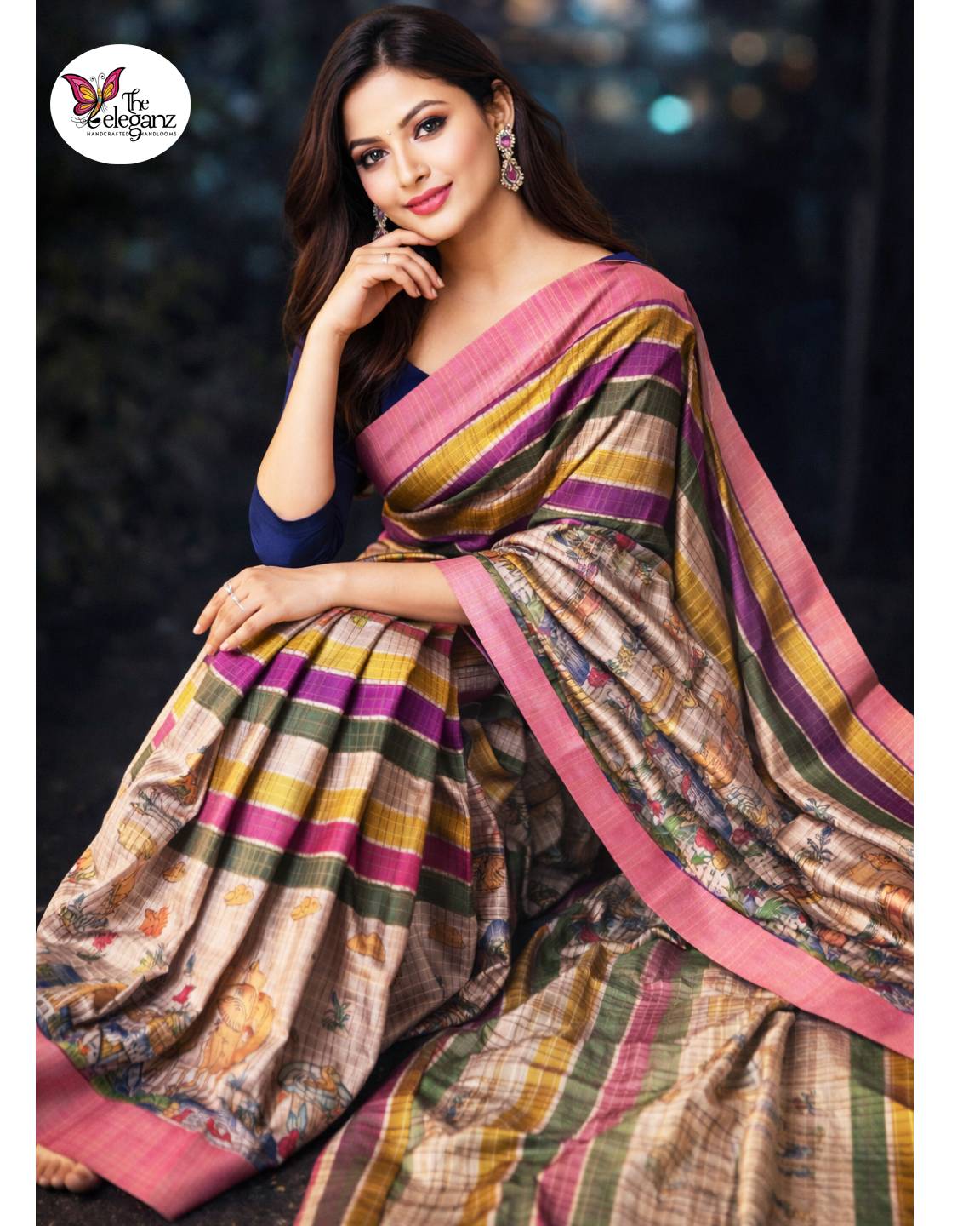 Varnika Semi Tussar Silk Checks Saree