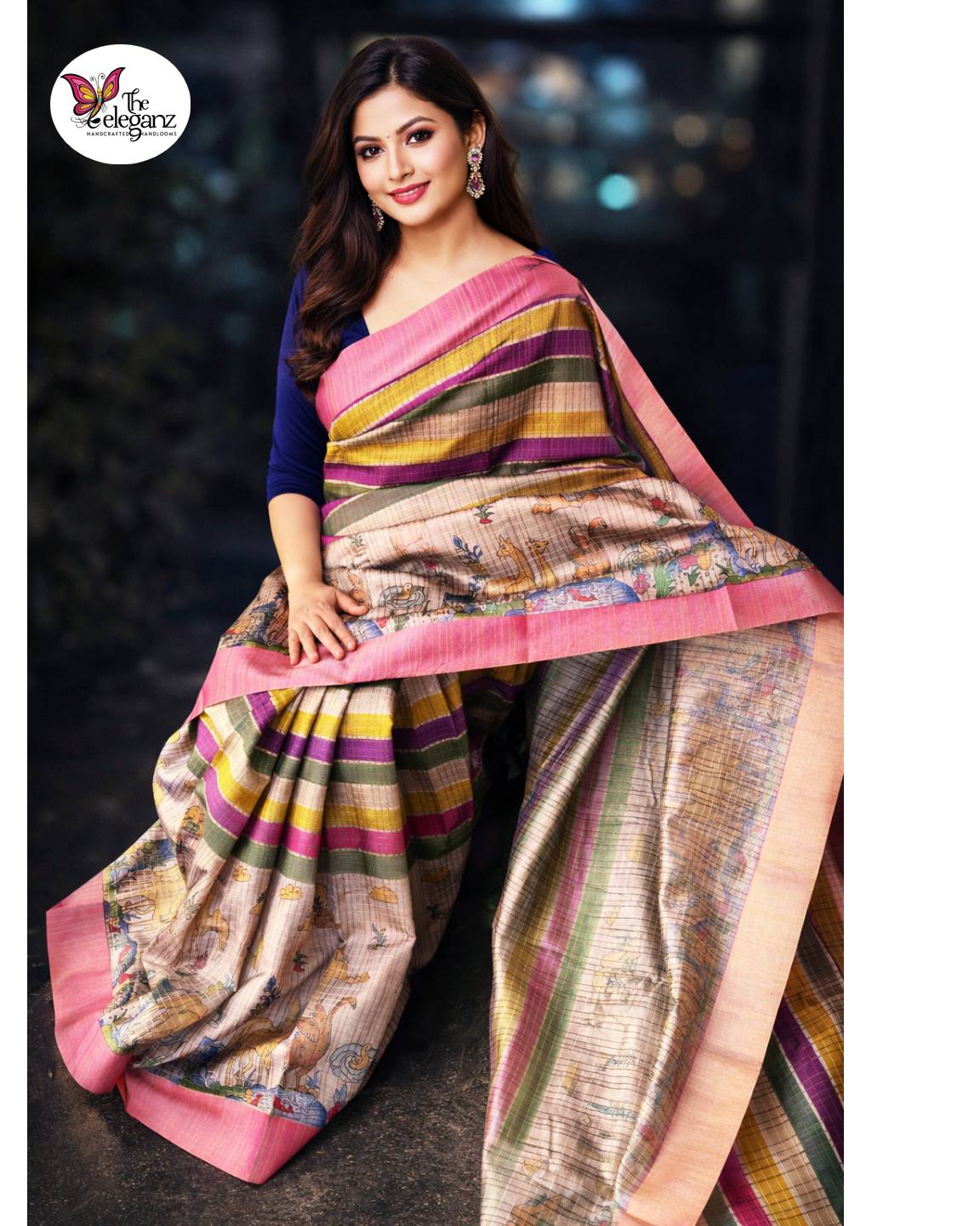 Varnika Semi Tussar Silk Checks Saree