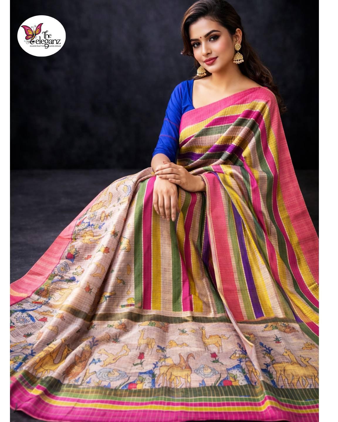 Varnika Semi Tussar Silk Checks Saree