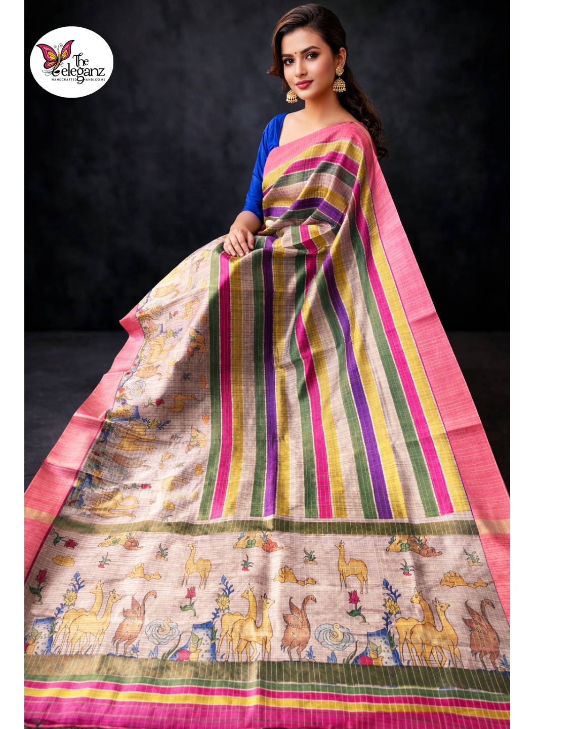 Varnika Semi Tussar Silk Checks Saree