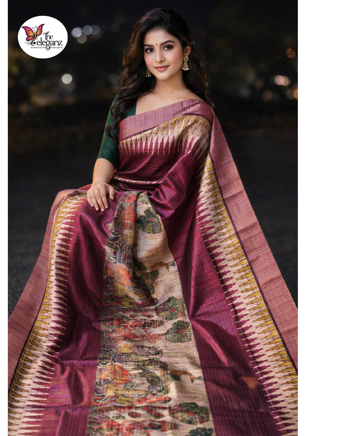 Vanyara Wine Semi Tussar Silk Checks Saree