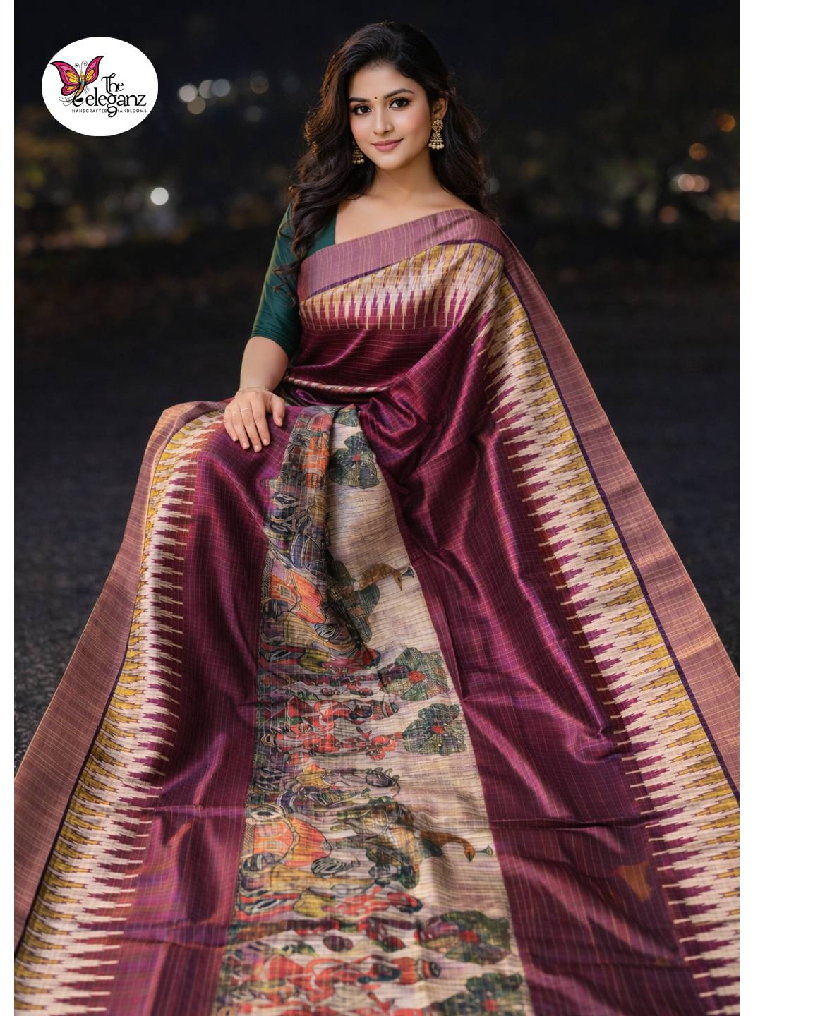 Vanyara Wine Semi Tussar Silk Checks Saree