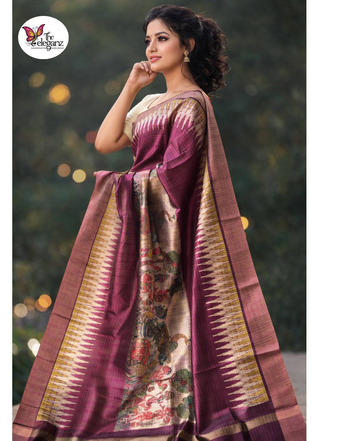 Vanyara Wine Semi Tussar Silk Checks Saree
