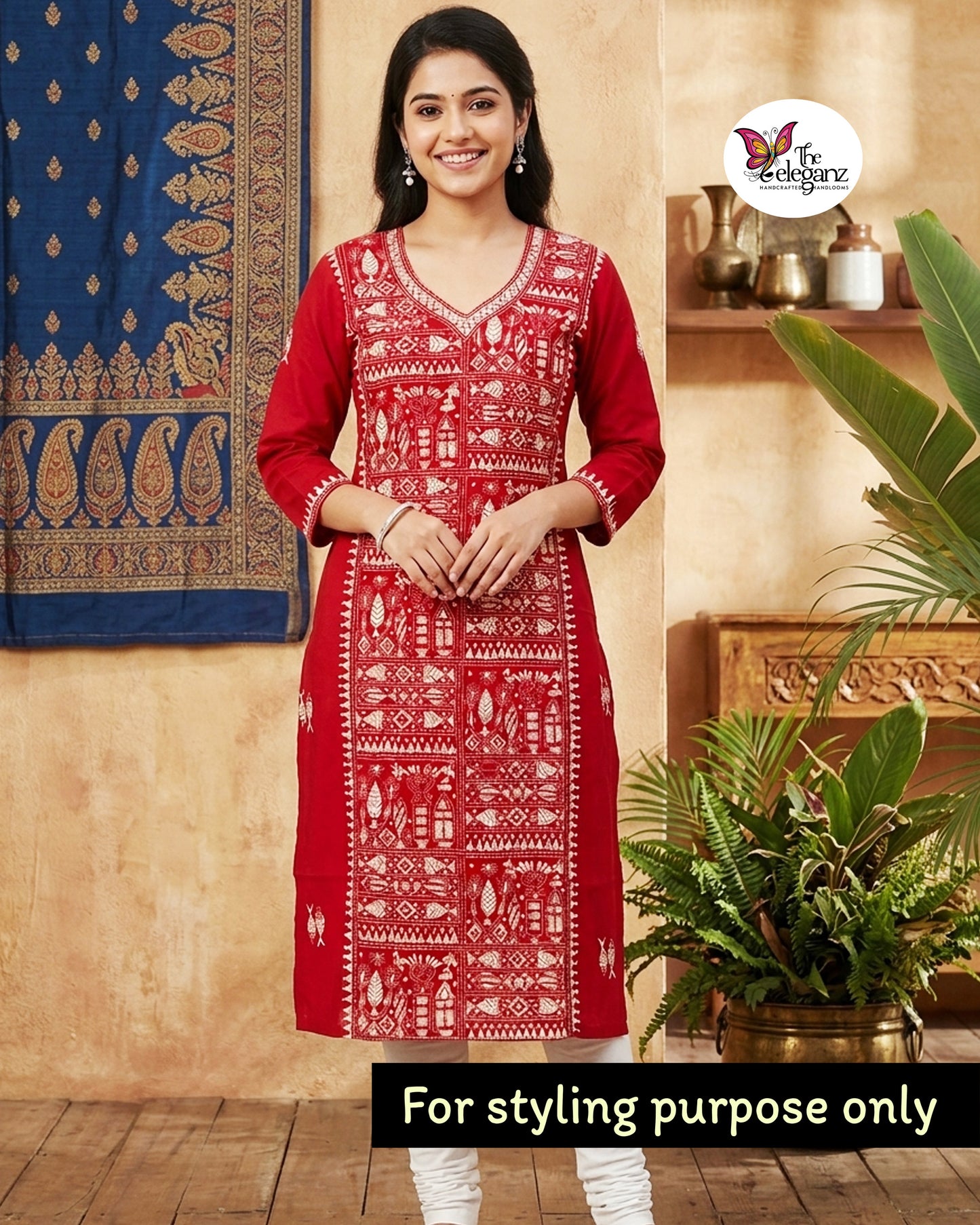 Matsyika – Maroon Red Fish Motif Kantha Cotton Kurti Piece