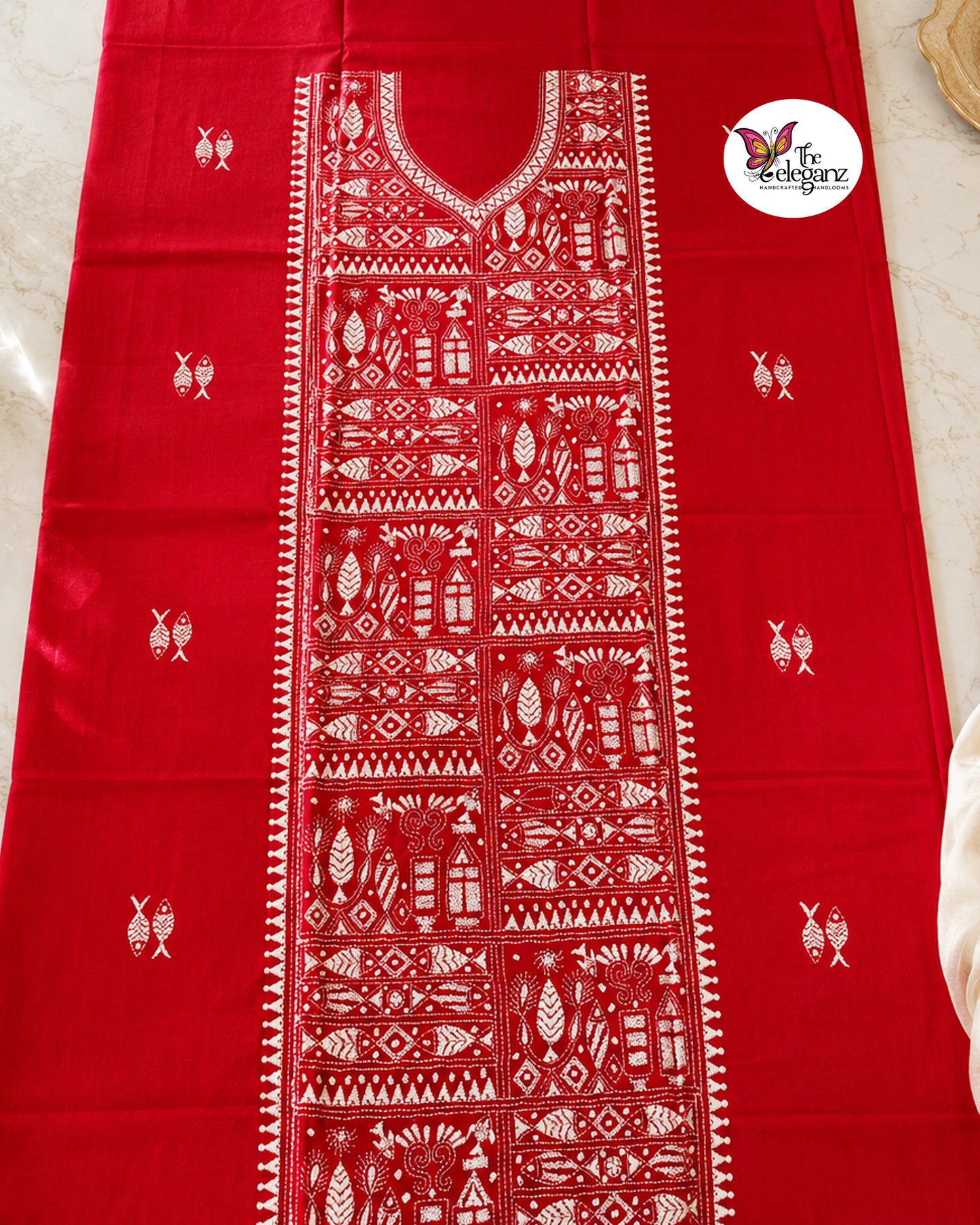Matsyika – Maroon Red Fish Motif Kantha Cotton Kurti Piece