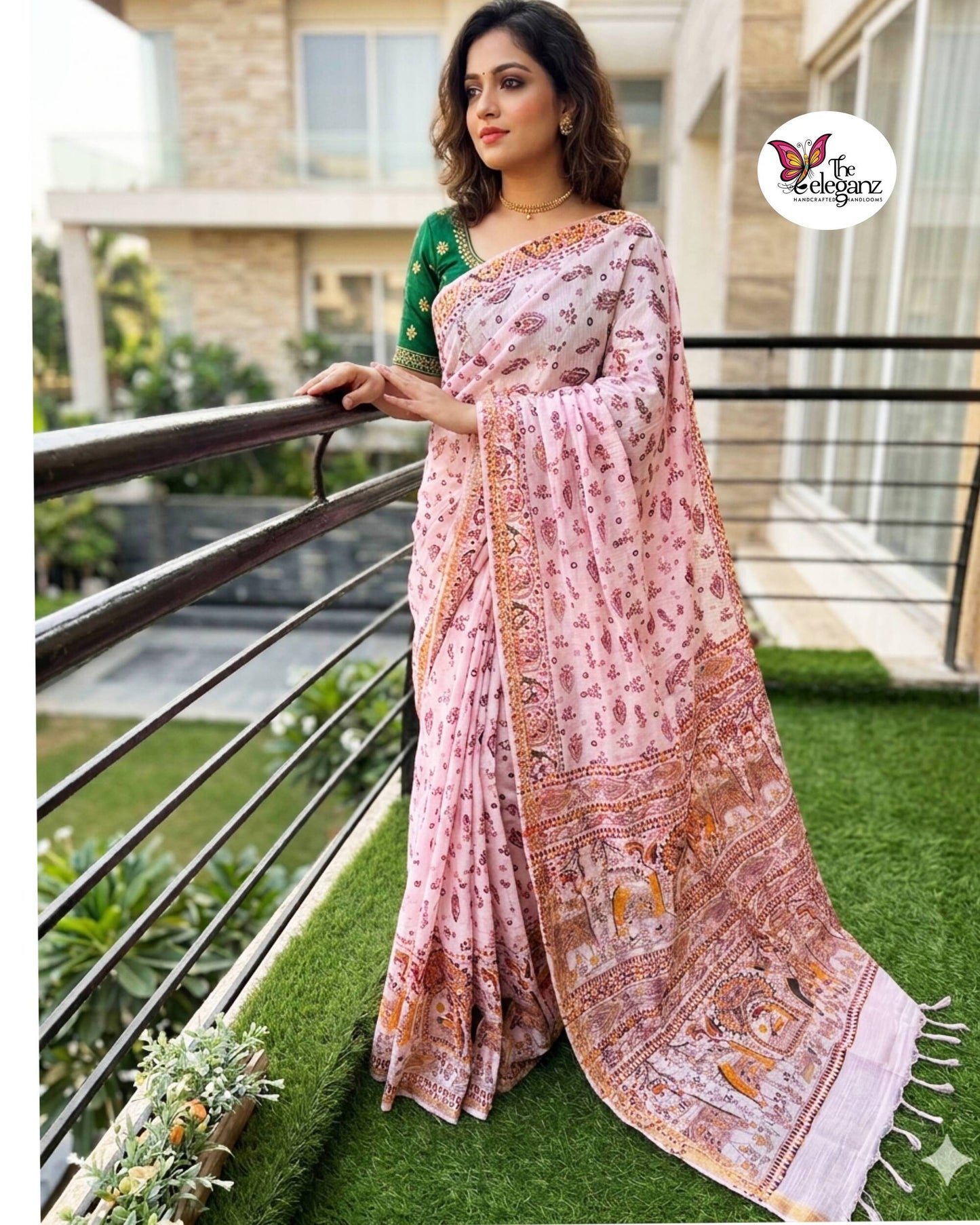Madhubani Varnika Bhagalpuri cotton silk saree (Light Pink)