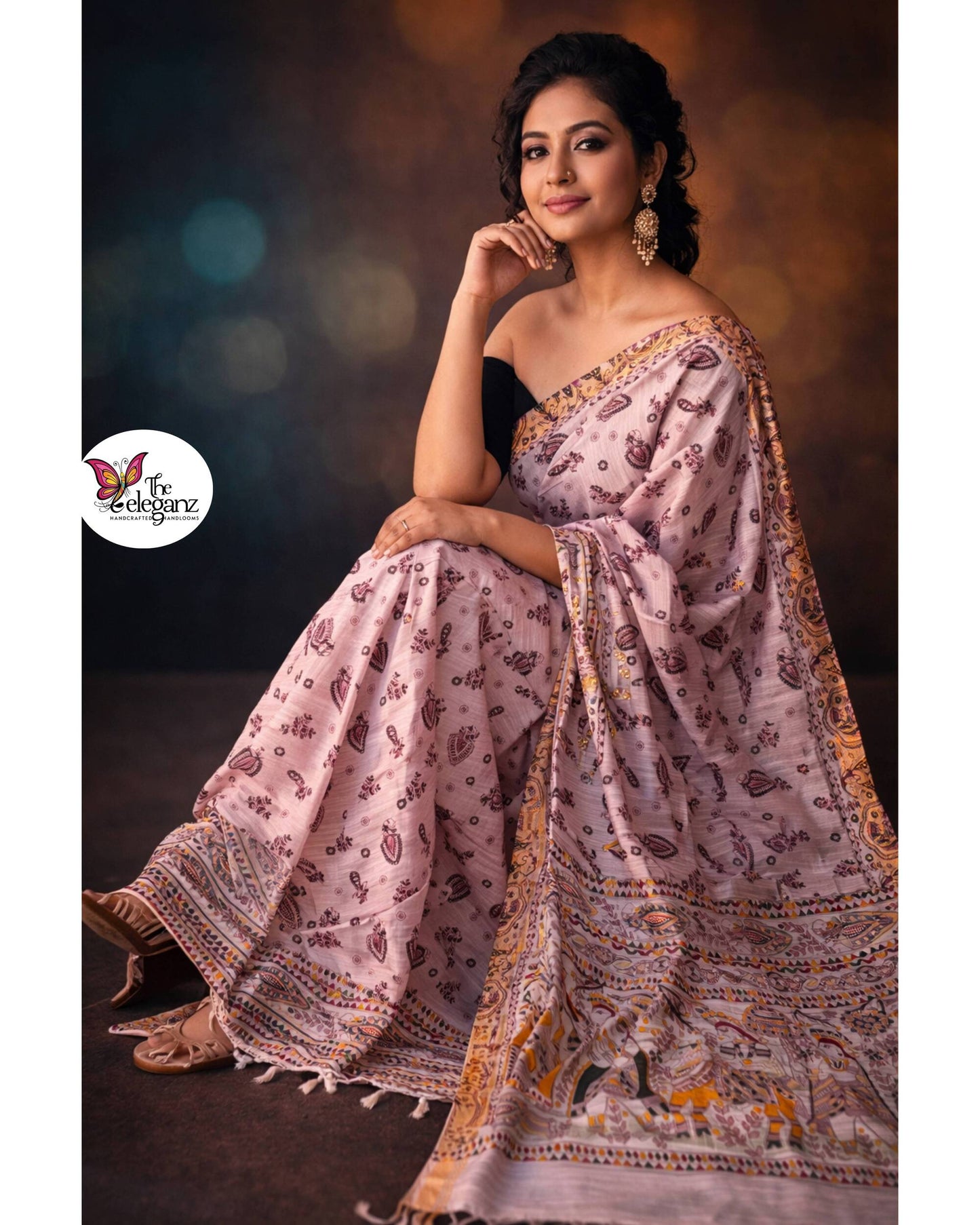 Madhubani Varnika Bhagalpuri cotton silk saree (Light Pink)