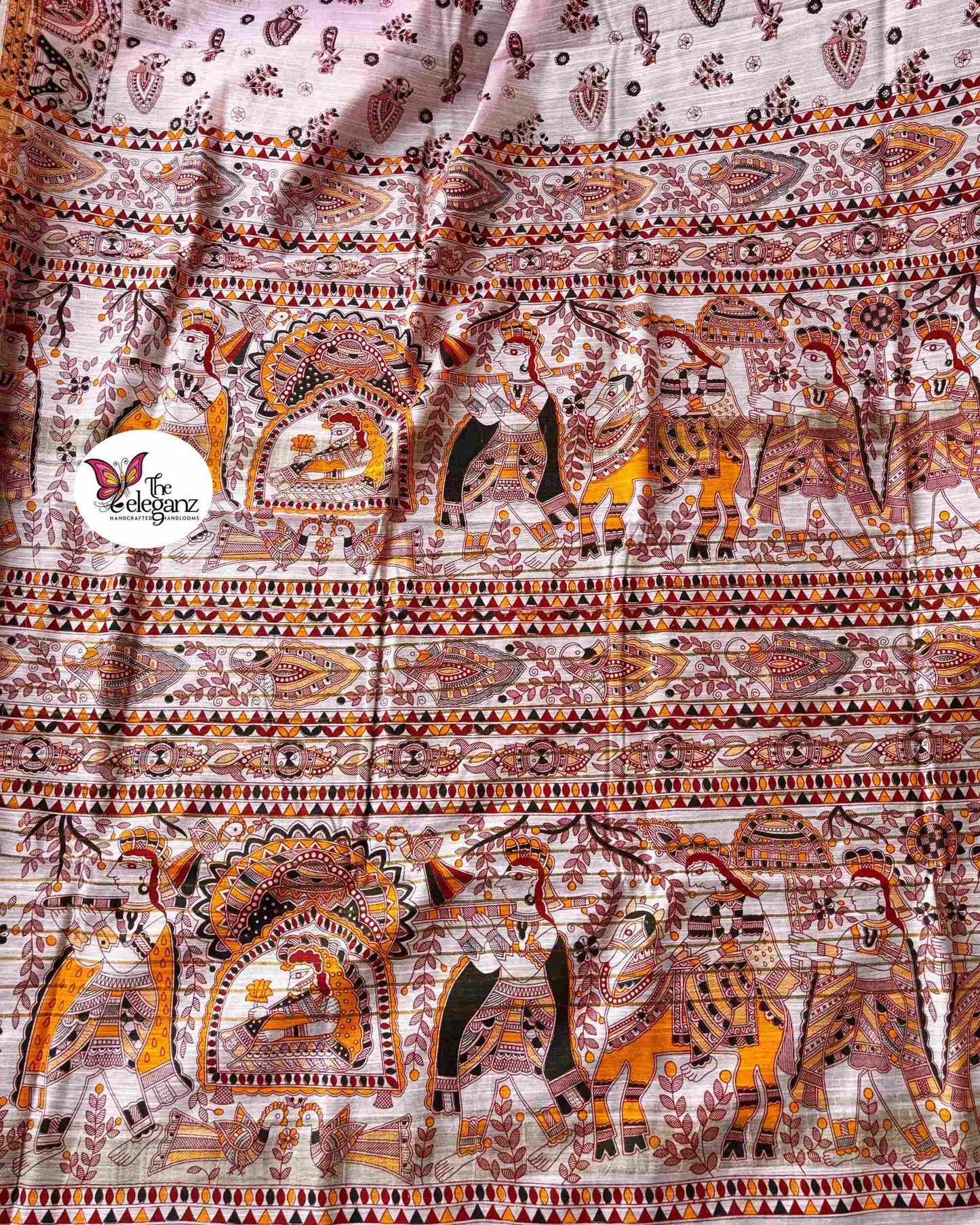 Madhubani Varnika Bhagalpuri cotton silk saree (Light Pink)
