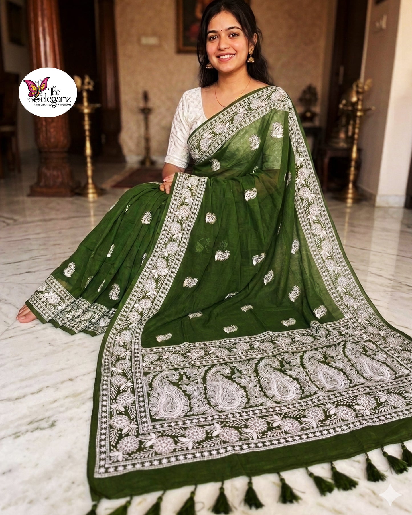 Parijat Mul Cotton Chikankari Saree