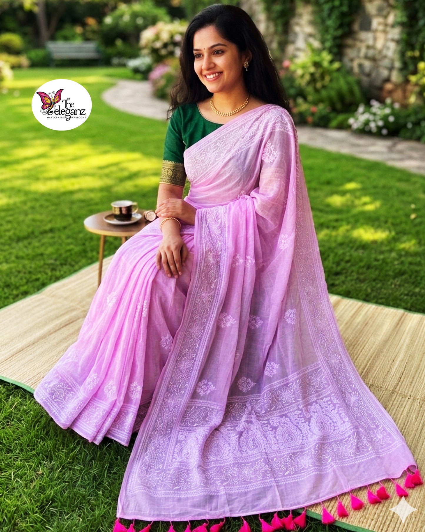 Camellia Mul Cotton Chikankari Saree