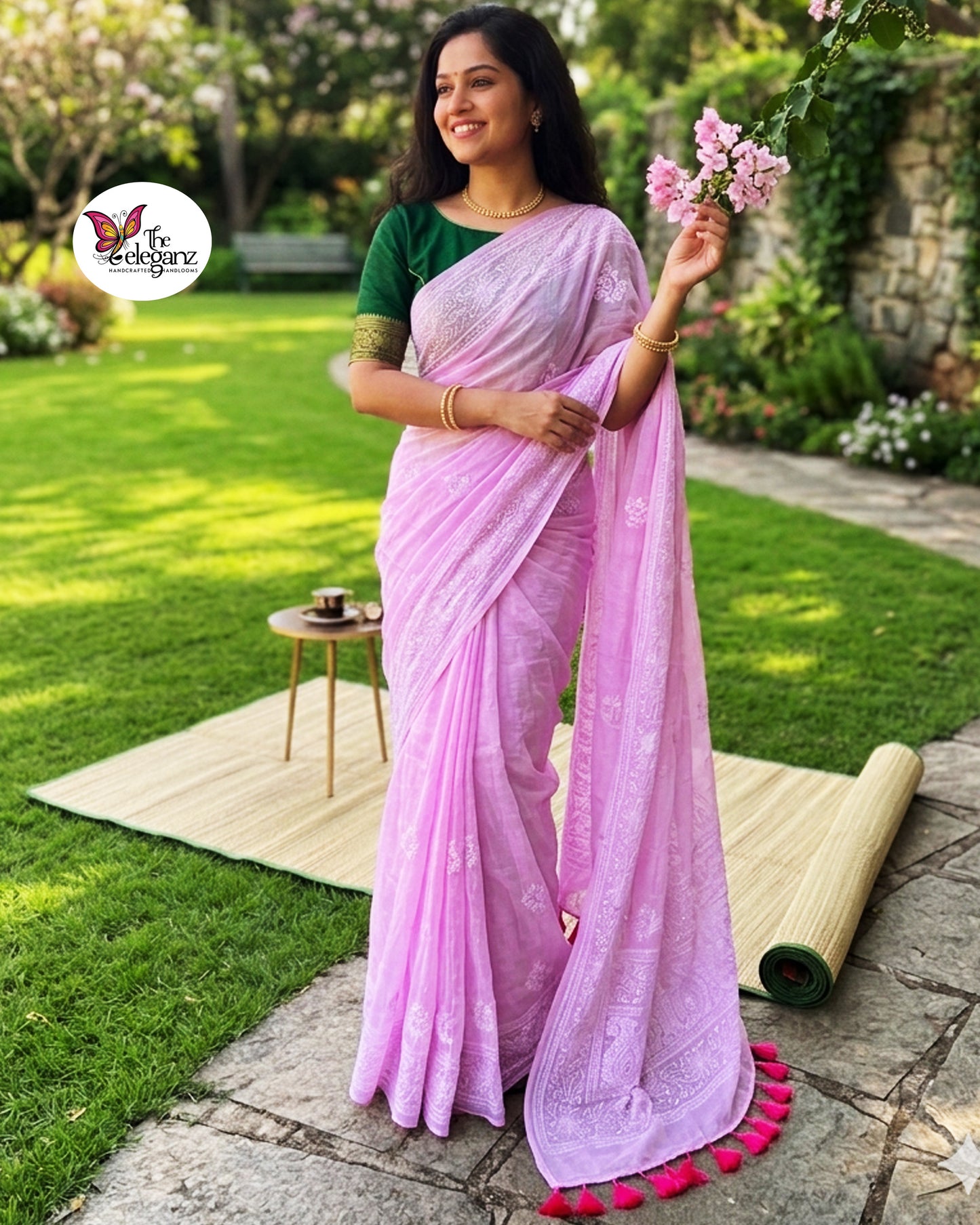 Camellia Mul Cotton Chikankari Saree