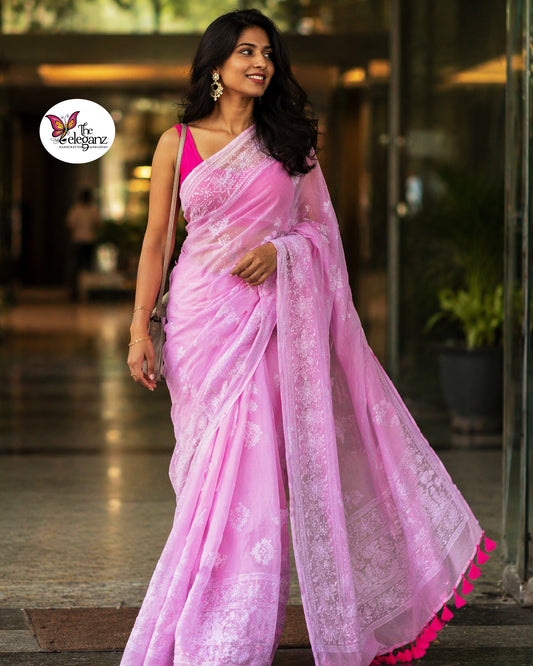 Camellia Mul Cotton Chikankari Saree