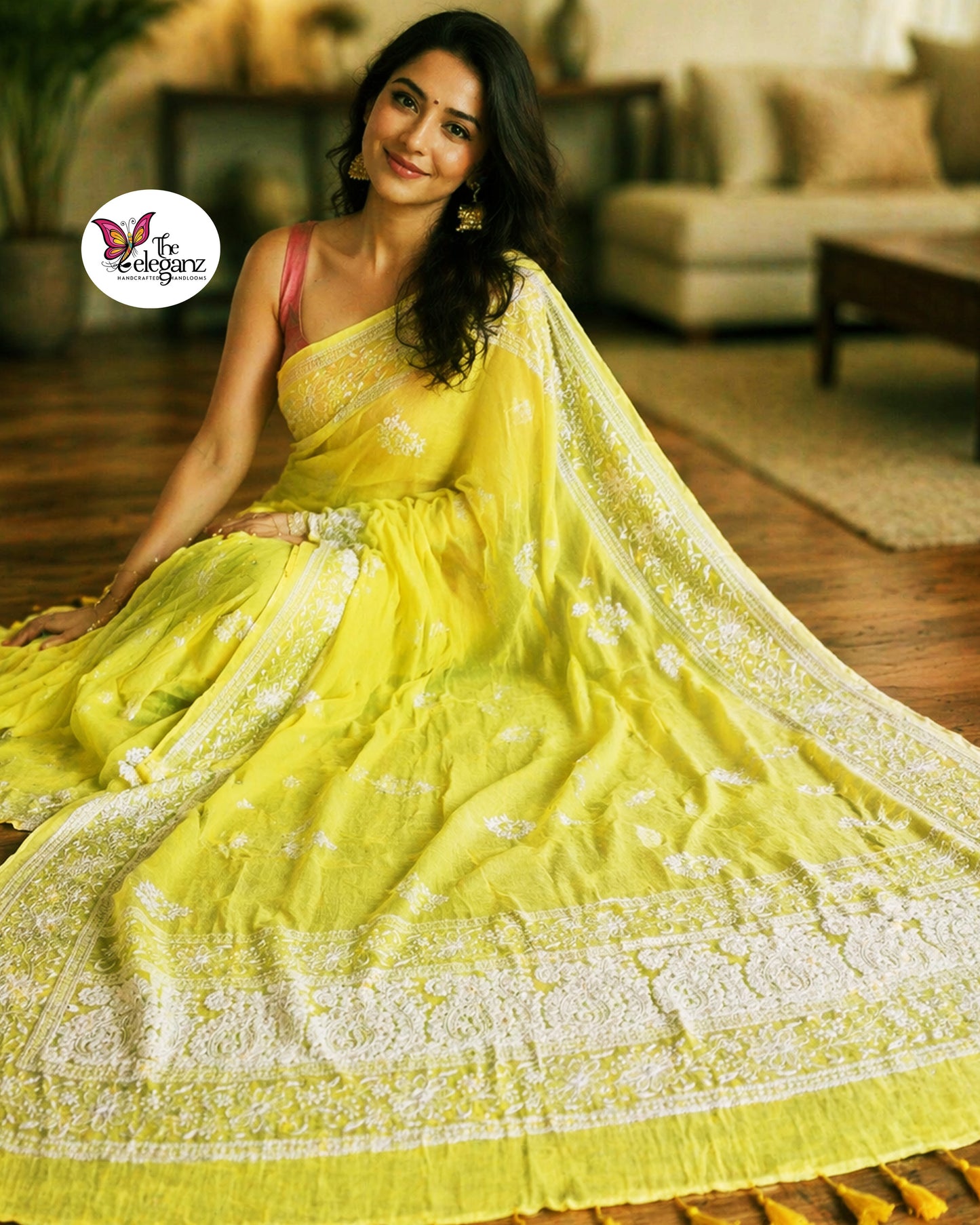Primrose Mul Cotton Chikankari Saree
