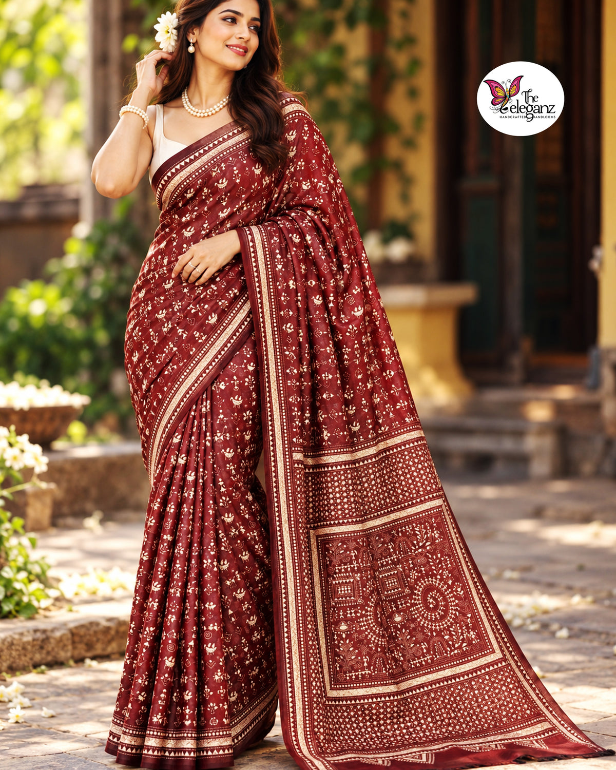Mrittika – Maroon Folk Kantha Blended Bangalore Silk Saree