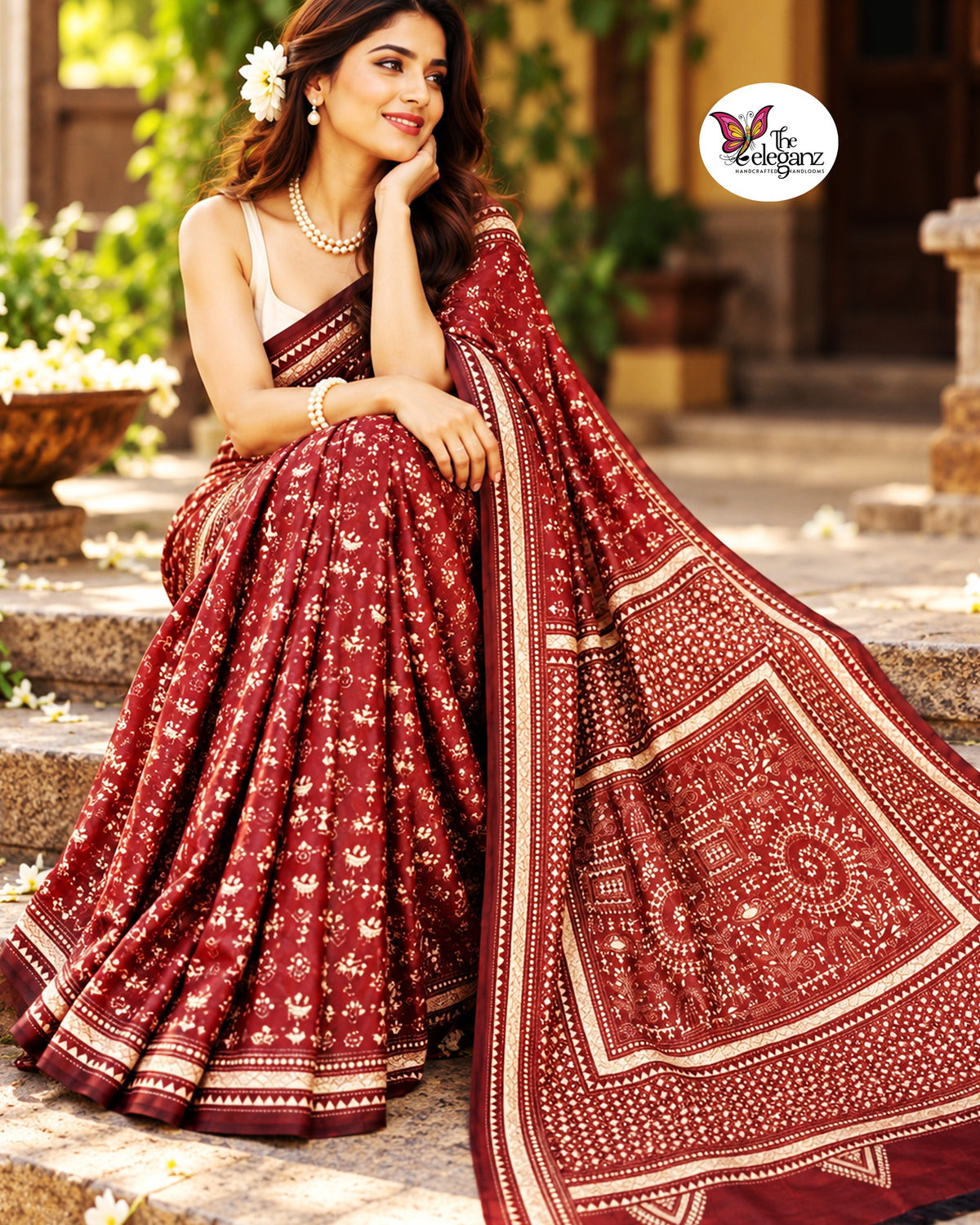 Mrittika – Maroon Folk Kantha Blended Bangalore Silk Saree