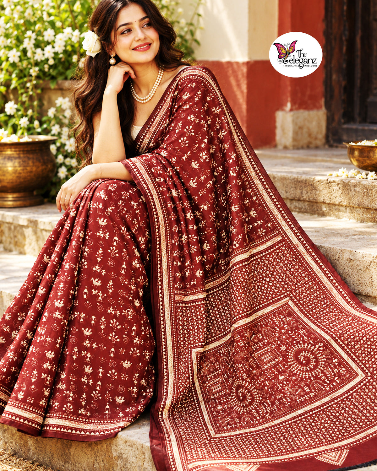 Mrittika – Maroon Folk Kantha Blended Bangalore Silk Saree