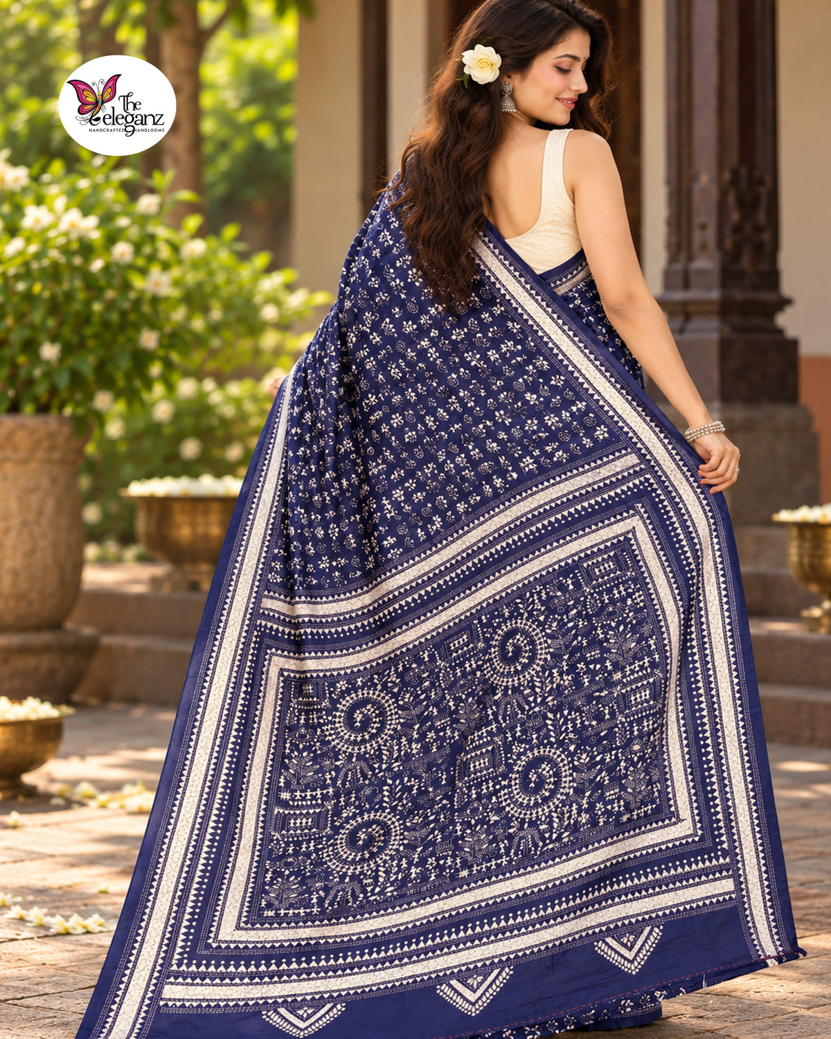 Neelambori – Navy Blue Folk Kantha Blended Bangalore Silk Saree