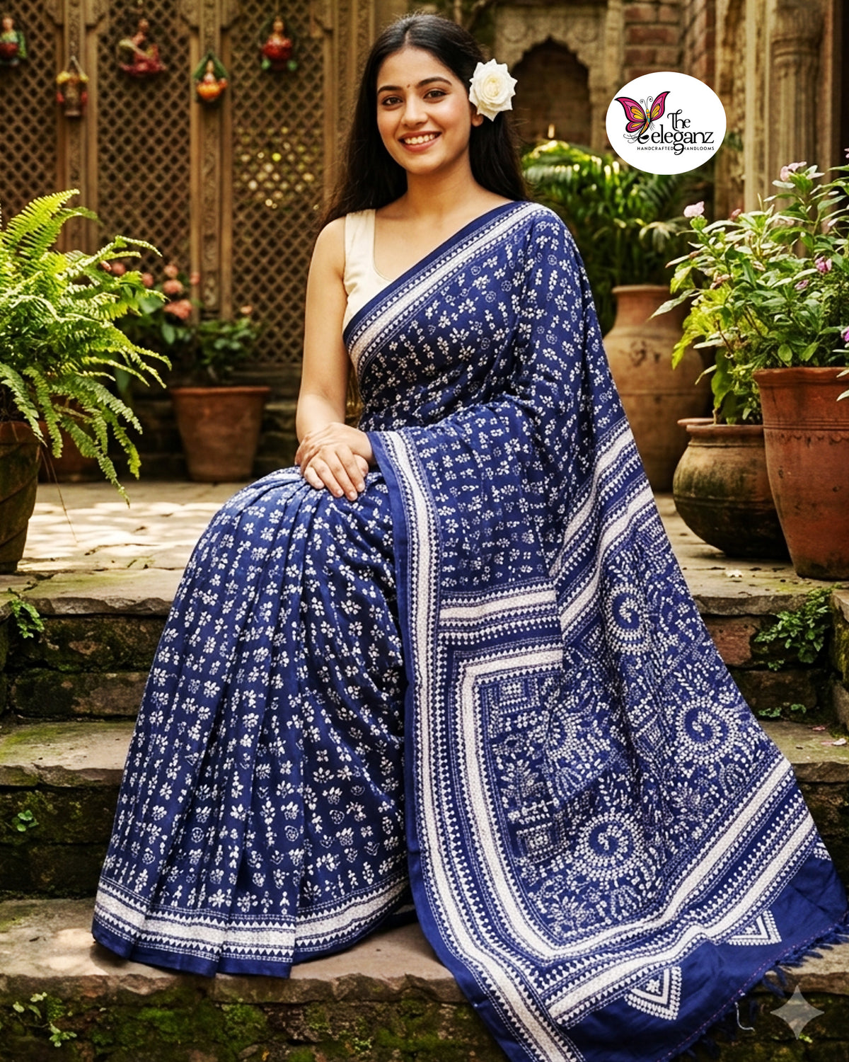 Neelambori – Navy Blue Folk Kantha Blended Bangalore Silk Saree