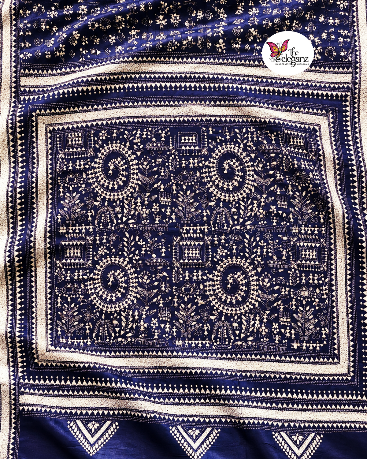 Neelambori – Navy Blue Folk Kantha Blended Bangalore Silk Saree