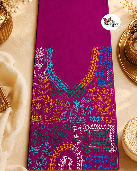 Rupkatha - Authentic Warli-Inspired Kantha Work Cotton Kamiz Piece