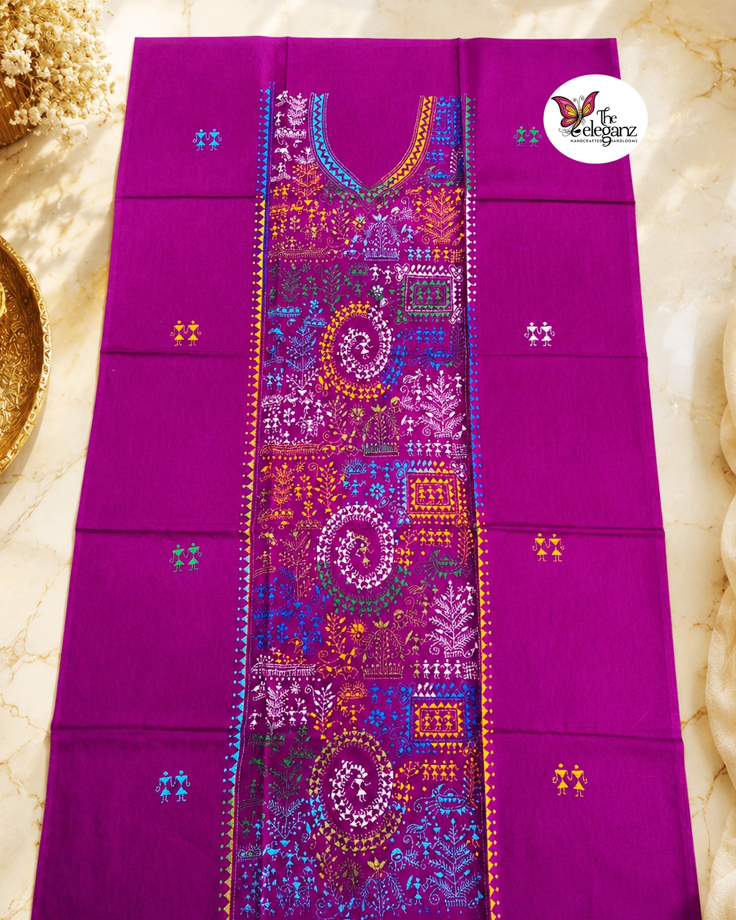 Rupkatha - Authentic Warli-Inspired Kantha Work Cotton Kamiz Piece