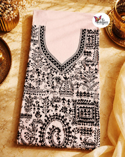 Charulata - Authentic Warli-Inspired Kantha Work Cotton Kamiz Piece