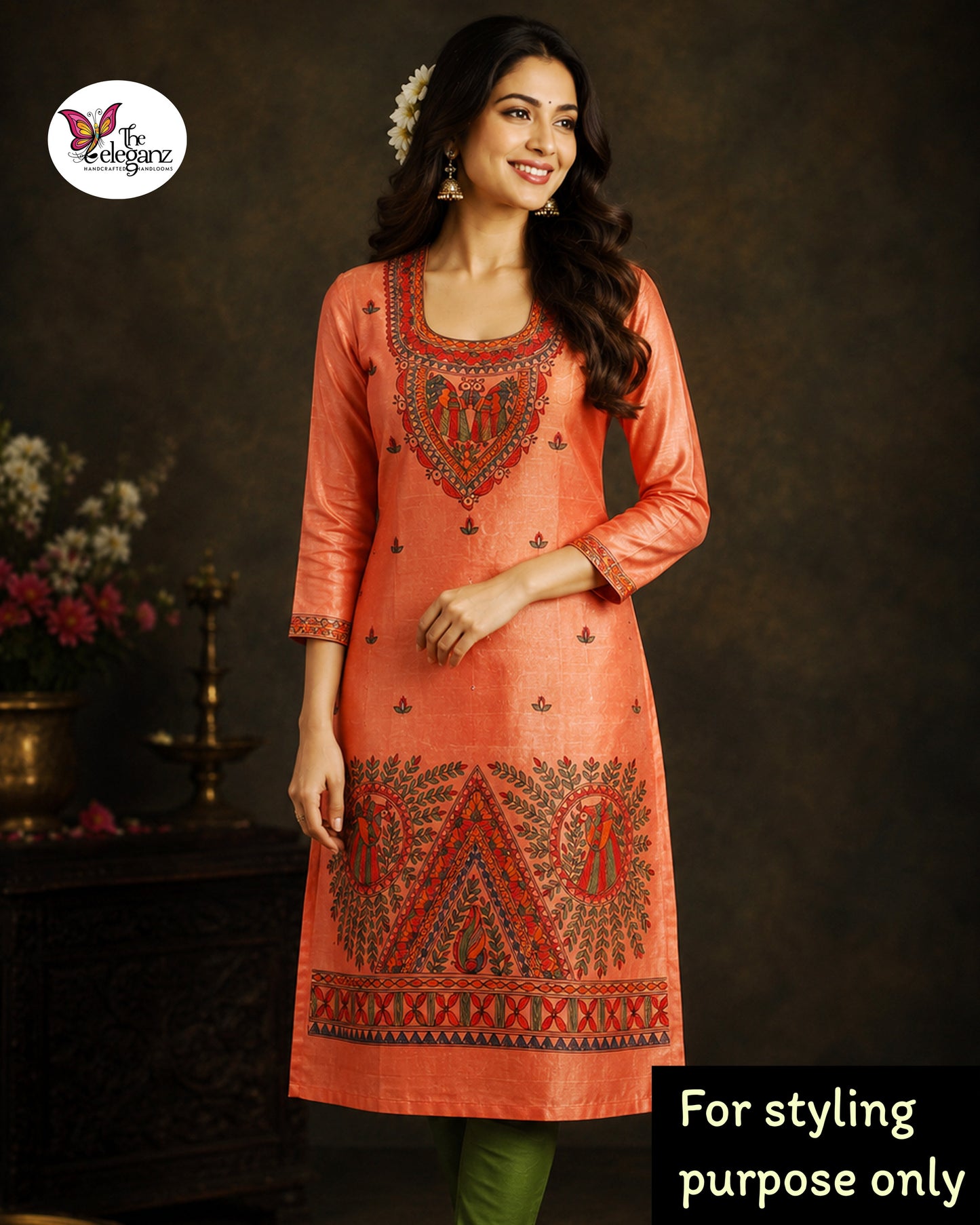 Mayuri - Pure Silk Handpainted Kurti Piece