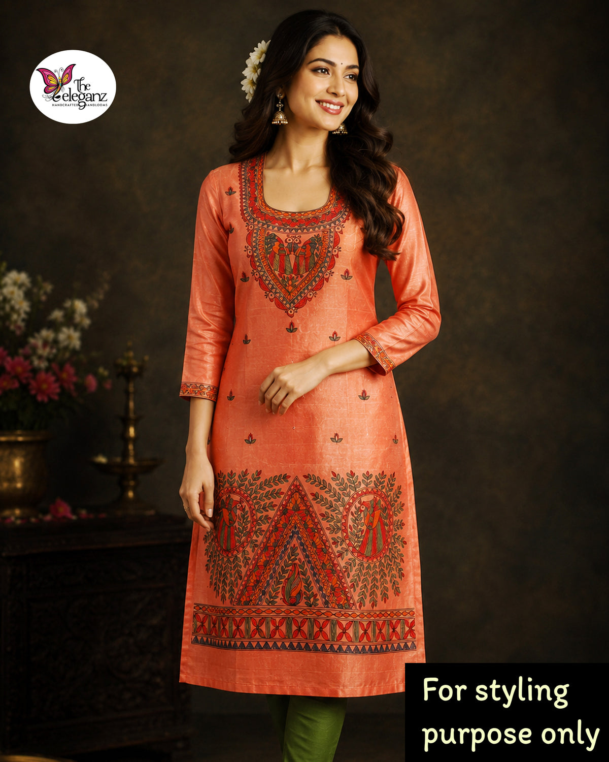 Mayuri - Pure Silk Handpainted Kurti Piece