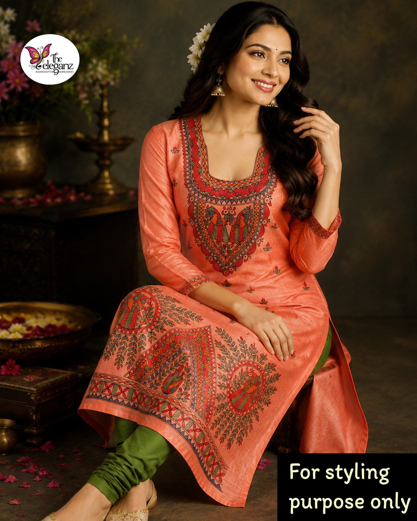 Mayuri - Pure Silk Handpainted Kurti Piece