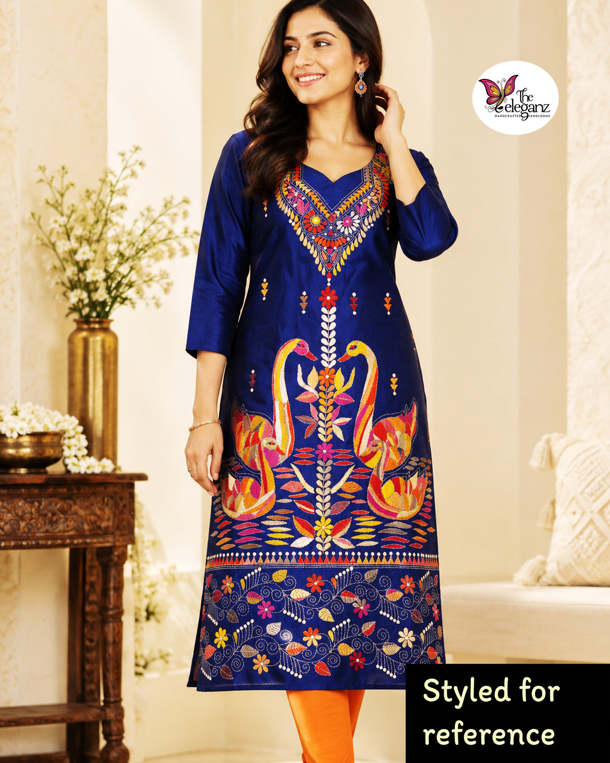 Neelambari – Royal Blue Blended Bangalore Silk Hand Kantha Kurti Piece