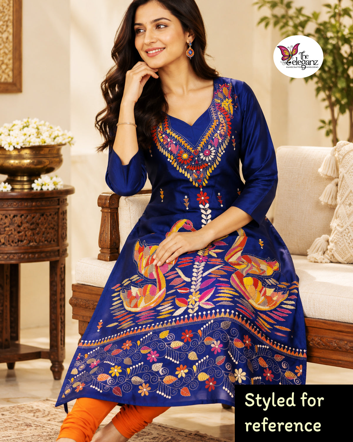 Neelambari – Royal Blue Blended Bangalore Silk Hand Kantha Kurti Piece