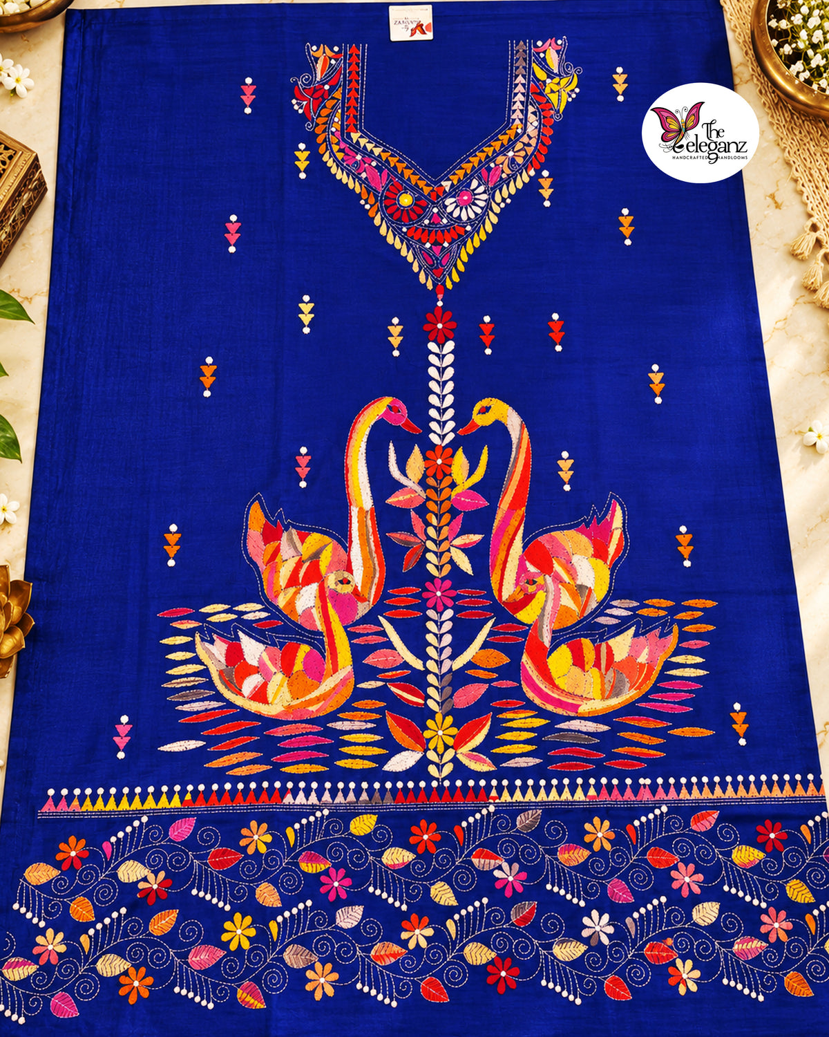 Neelambari – Royal Blue Blended Bangalore Silk Hand Kantha Kurti Piece