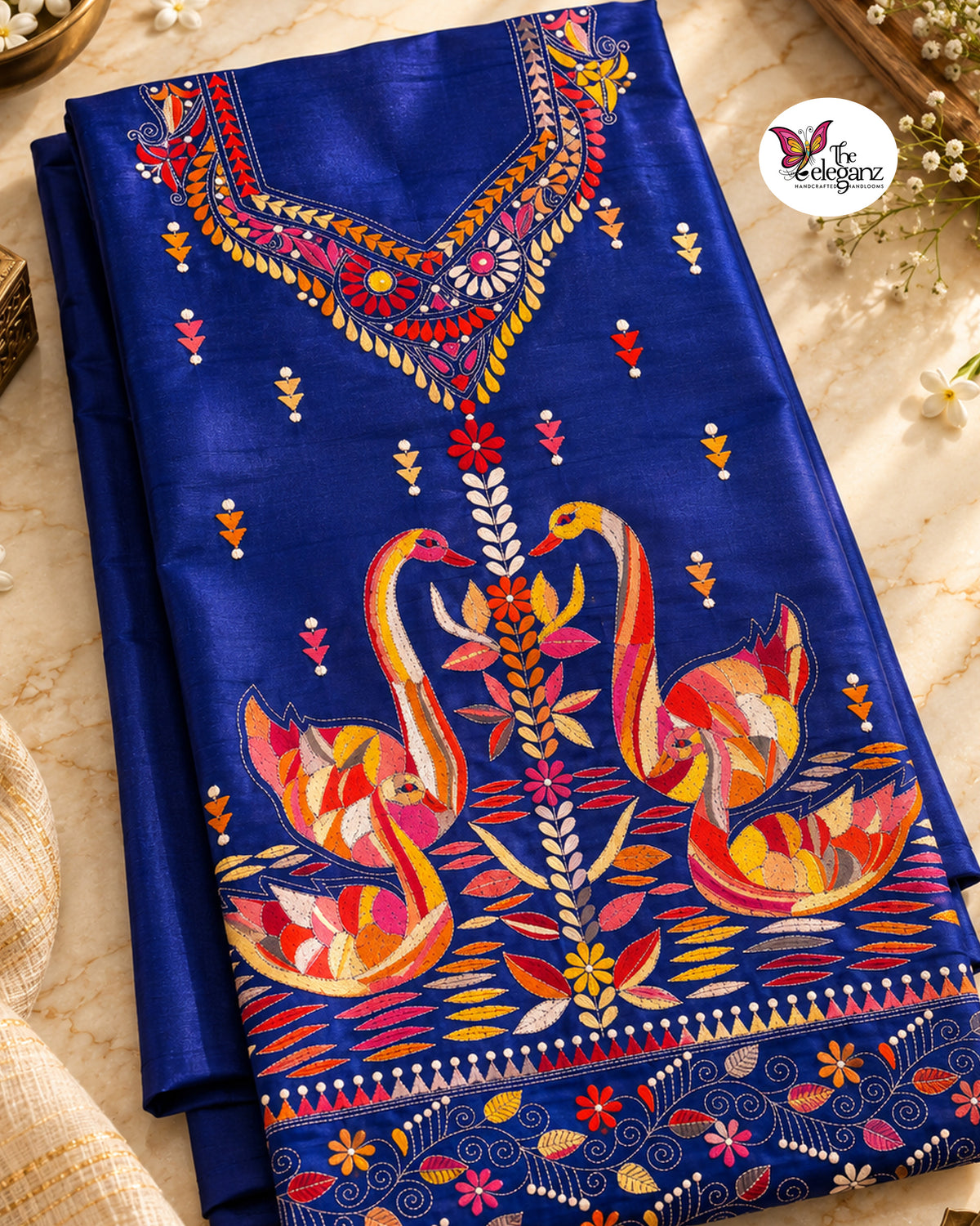 Neelambari – Royal Blue Blended Bangalore Silk Hand Kantha Kurti Piece