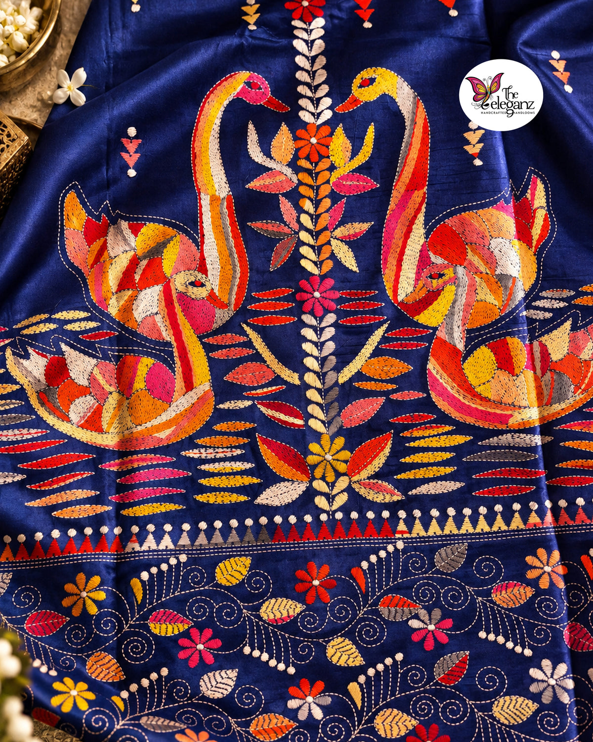 Neelambari – Royal Blue Blended Bangalore Silk Hand Kantha Kurti Piece
