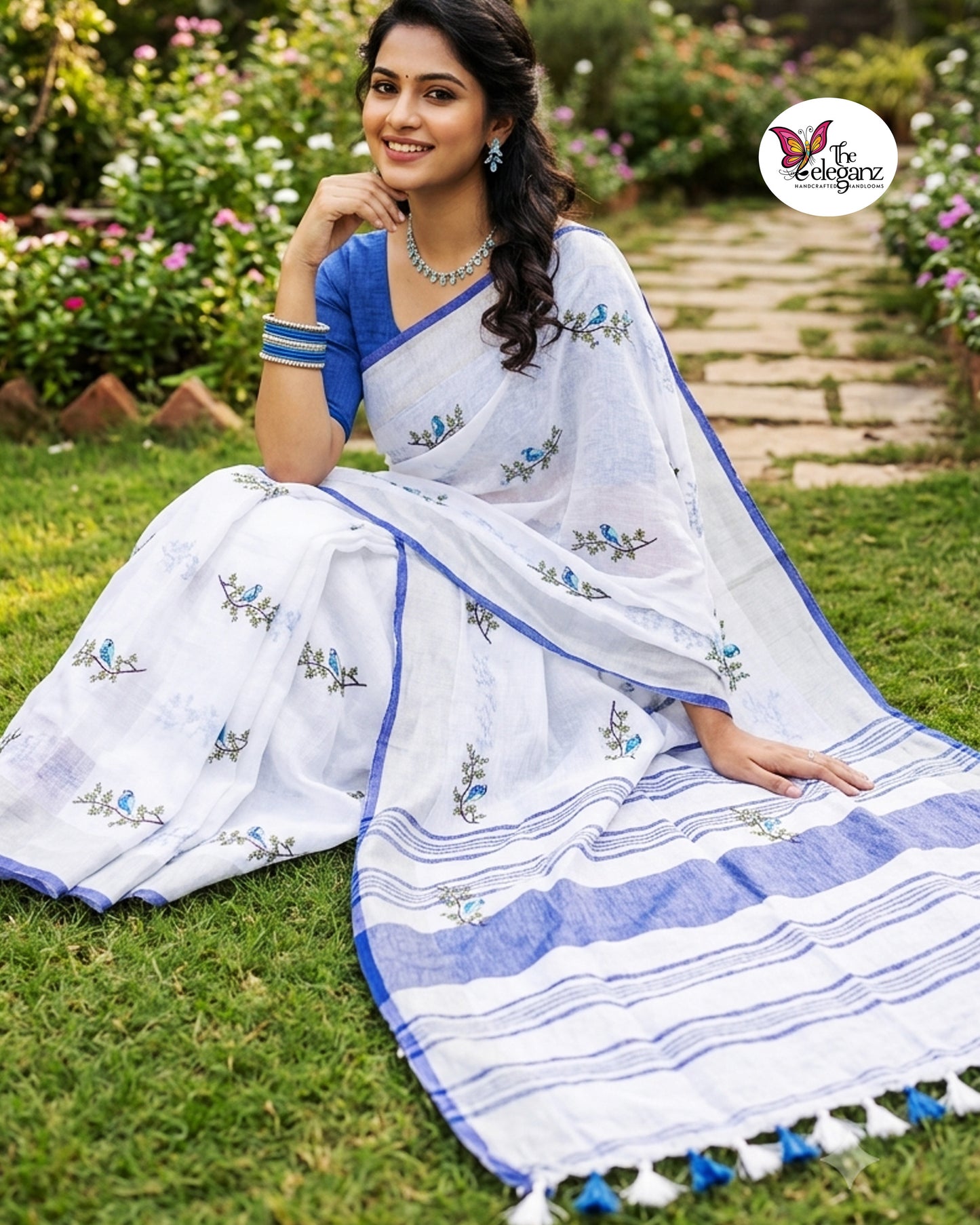 Neelpakshi – Embroidered Pure Linen Saree