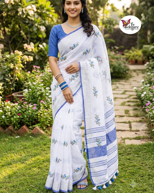 Neelpakshi – Embroidered Pure Linen Saree