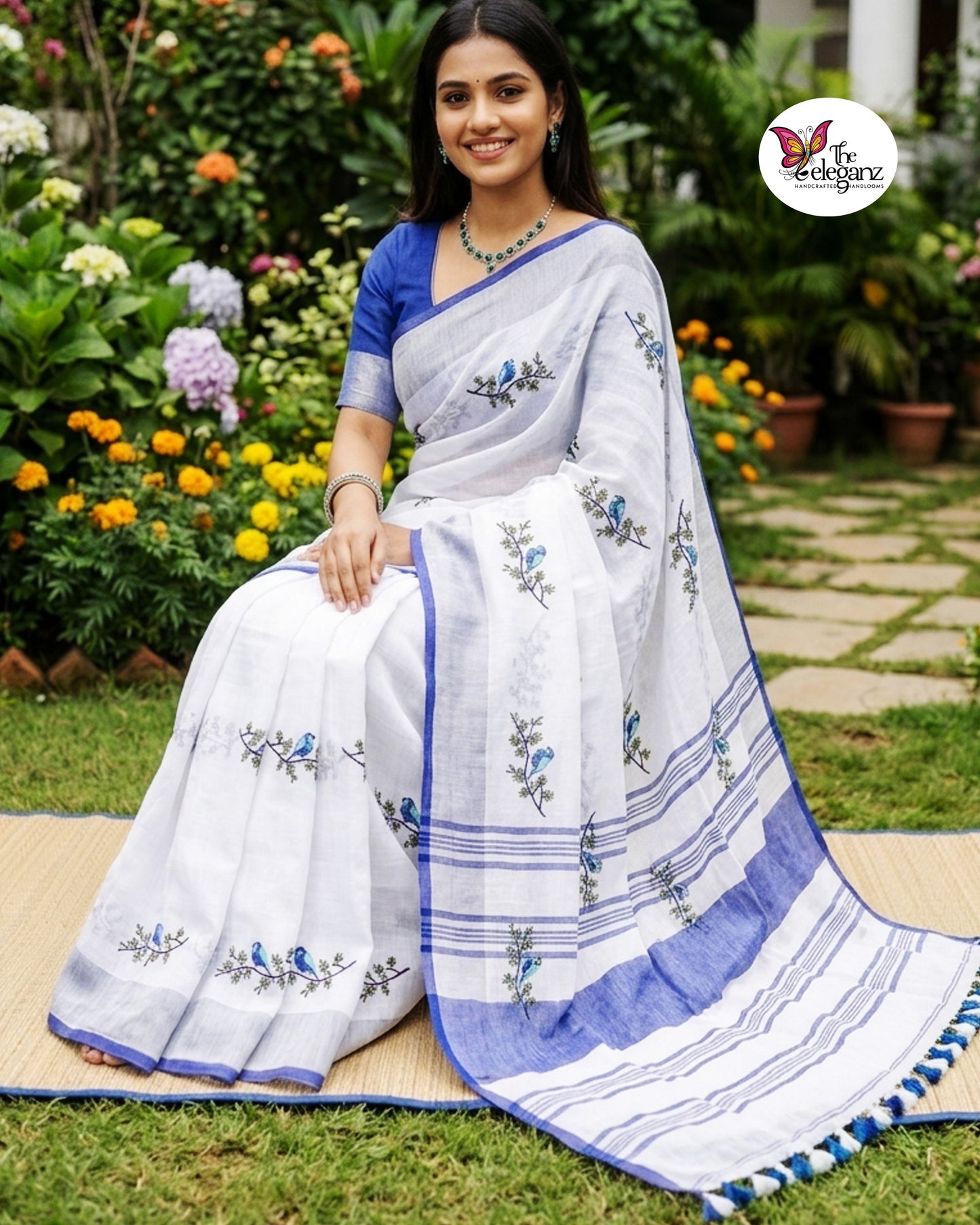 Neelpakshi – Embroidered Pure Linen Saree