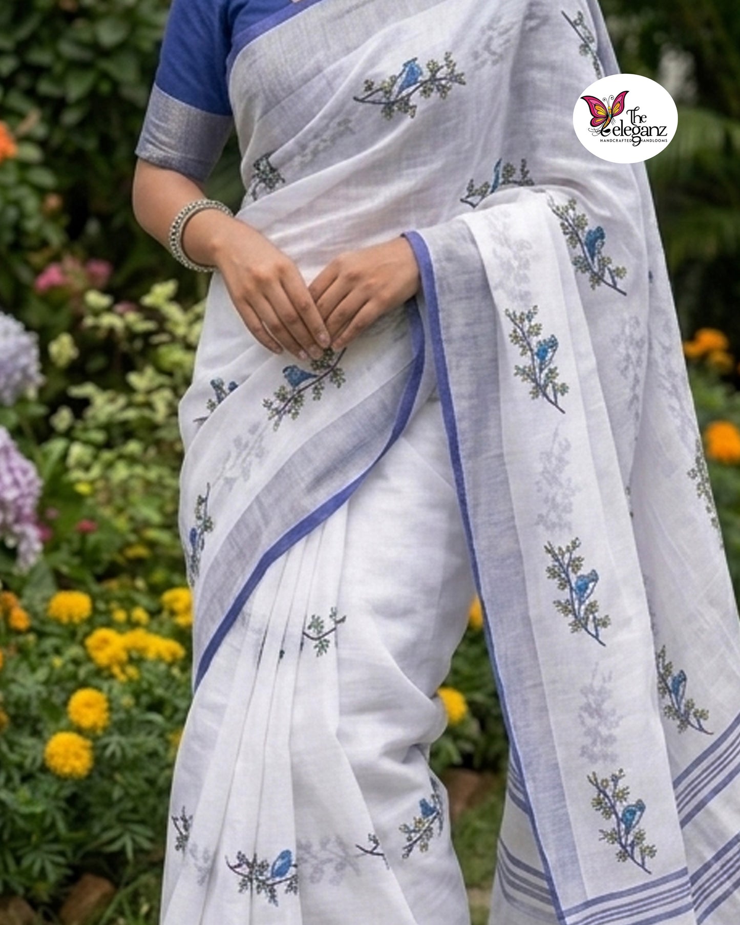 Neelpakshi – Embroidered Pure Linen Saree