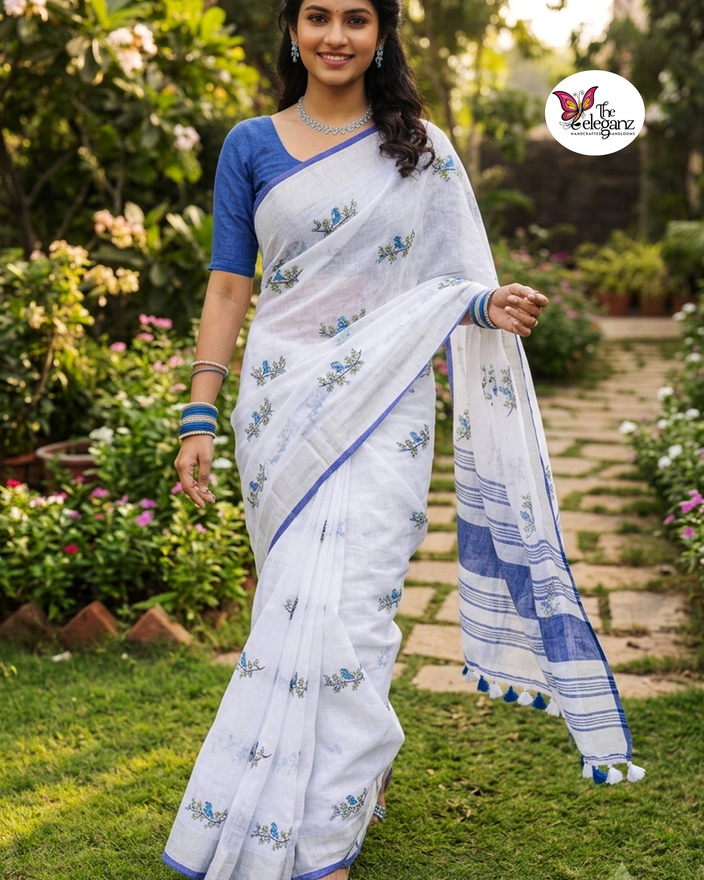 Neelpakshi – Embroidered Pure Linen Saree