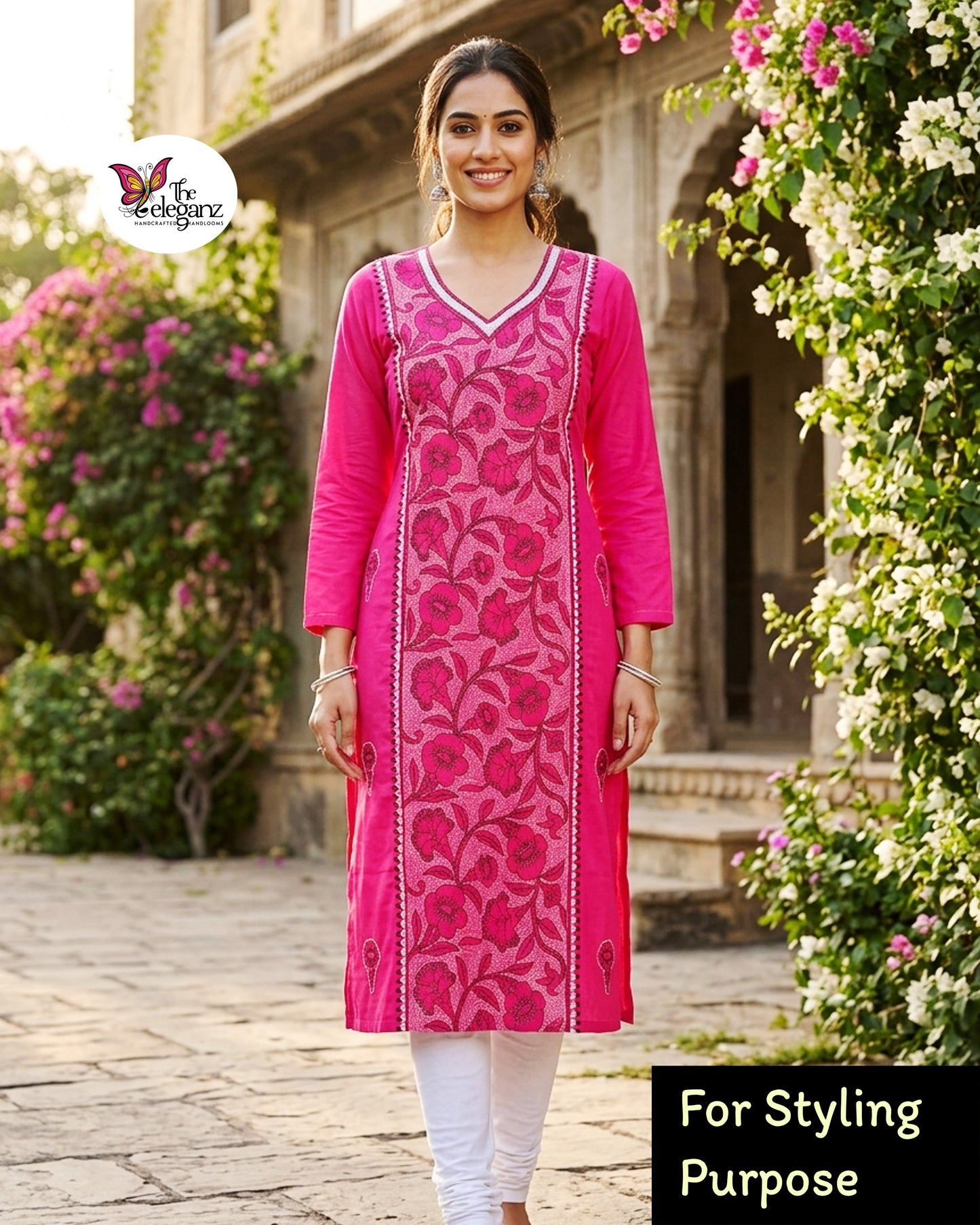 Madhabilata - Reverse Kantha Kamiz Piece (Hot Pink)