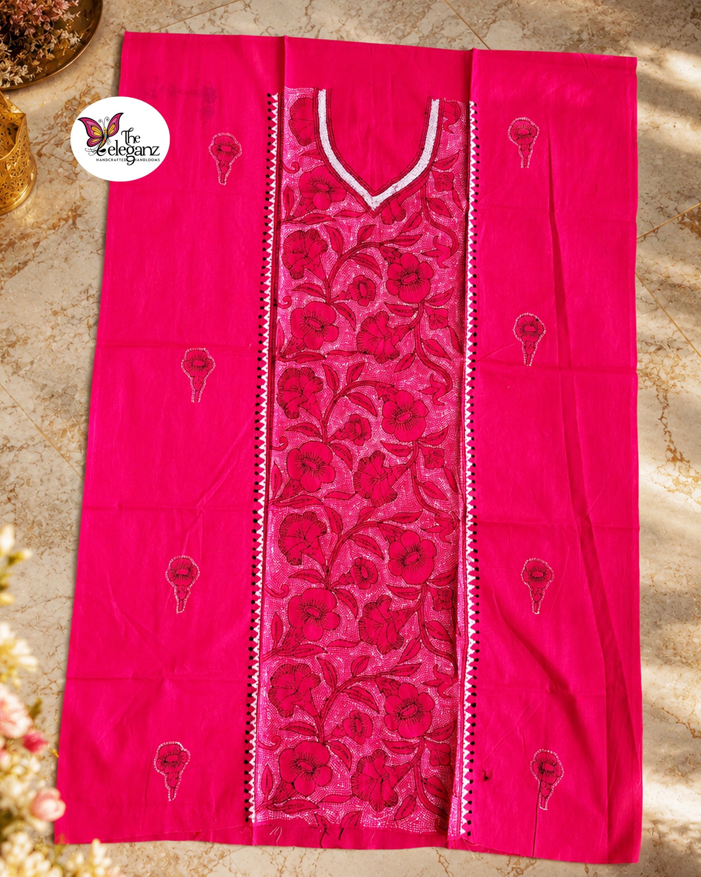 Madhabilata - Reverse Kantha Kamiz Piece (Hot Pink)