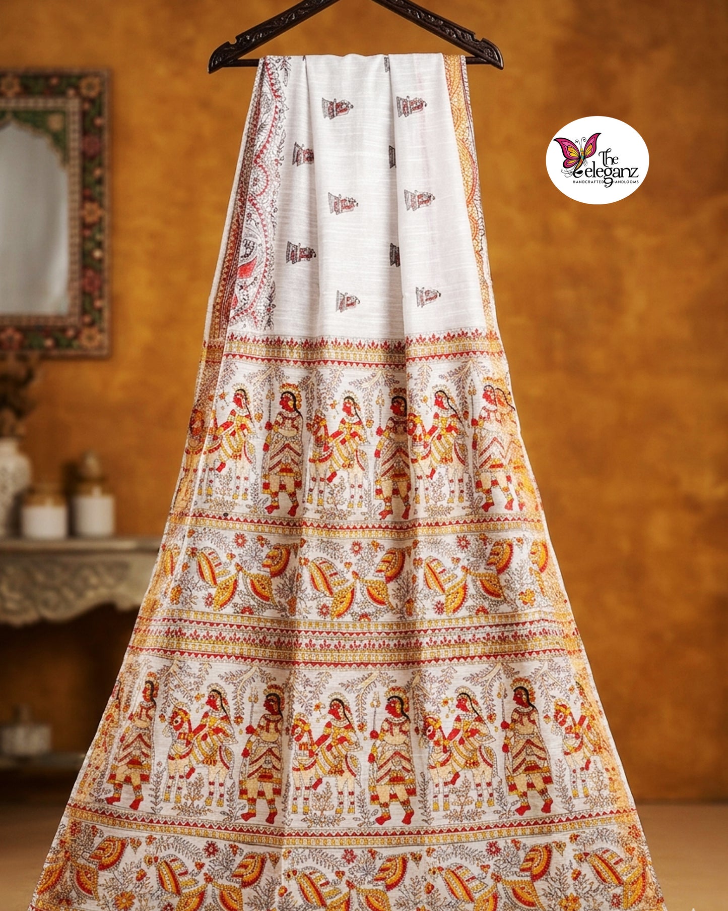 Madhurima – Lavender Cotton Silk Madhubani Saree with Traditional Folk Art Motifs