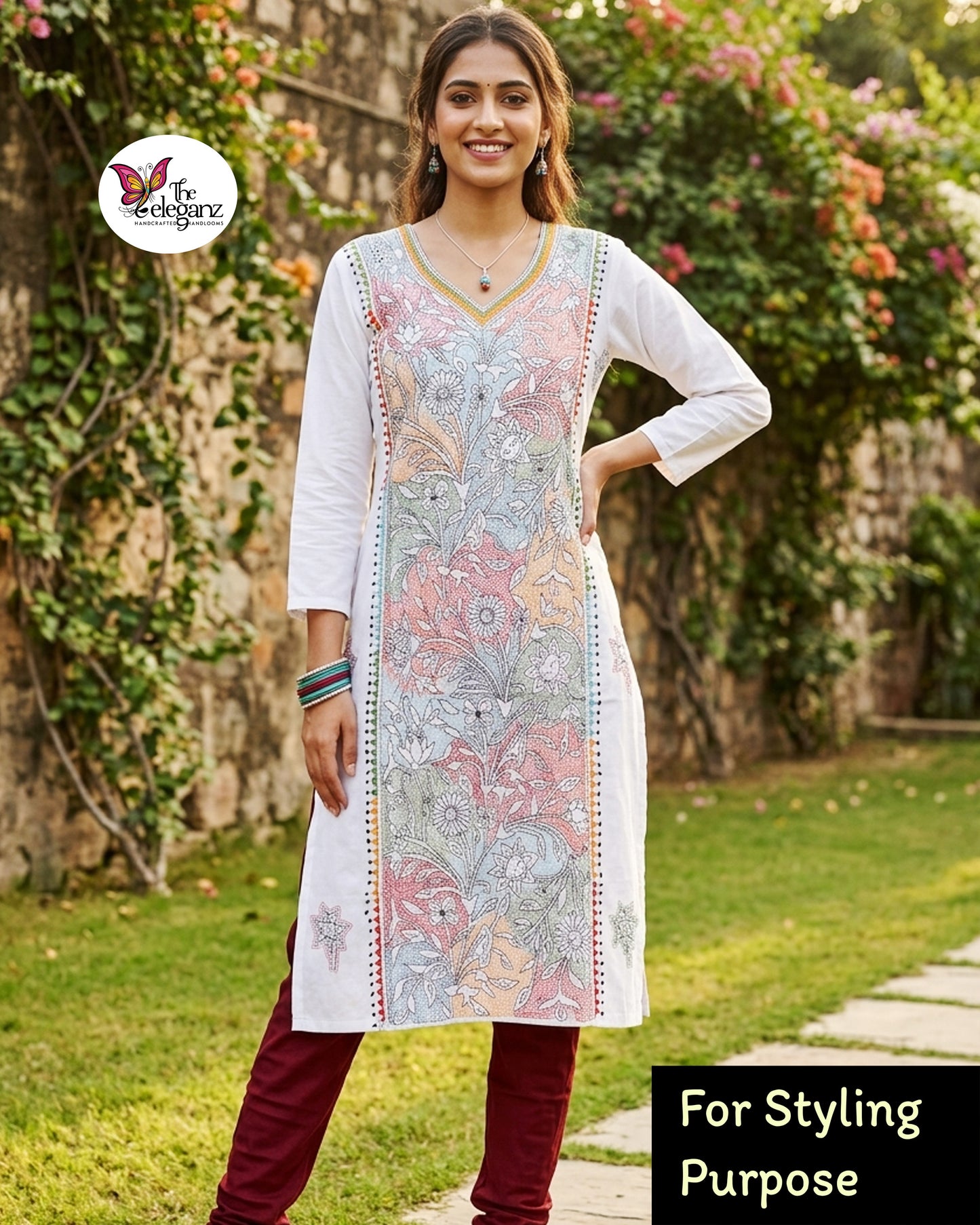 Alpona - Reverse Kantha Work Cotton Kamiz Piece