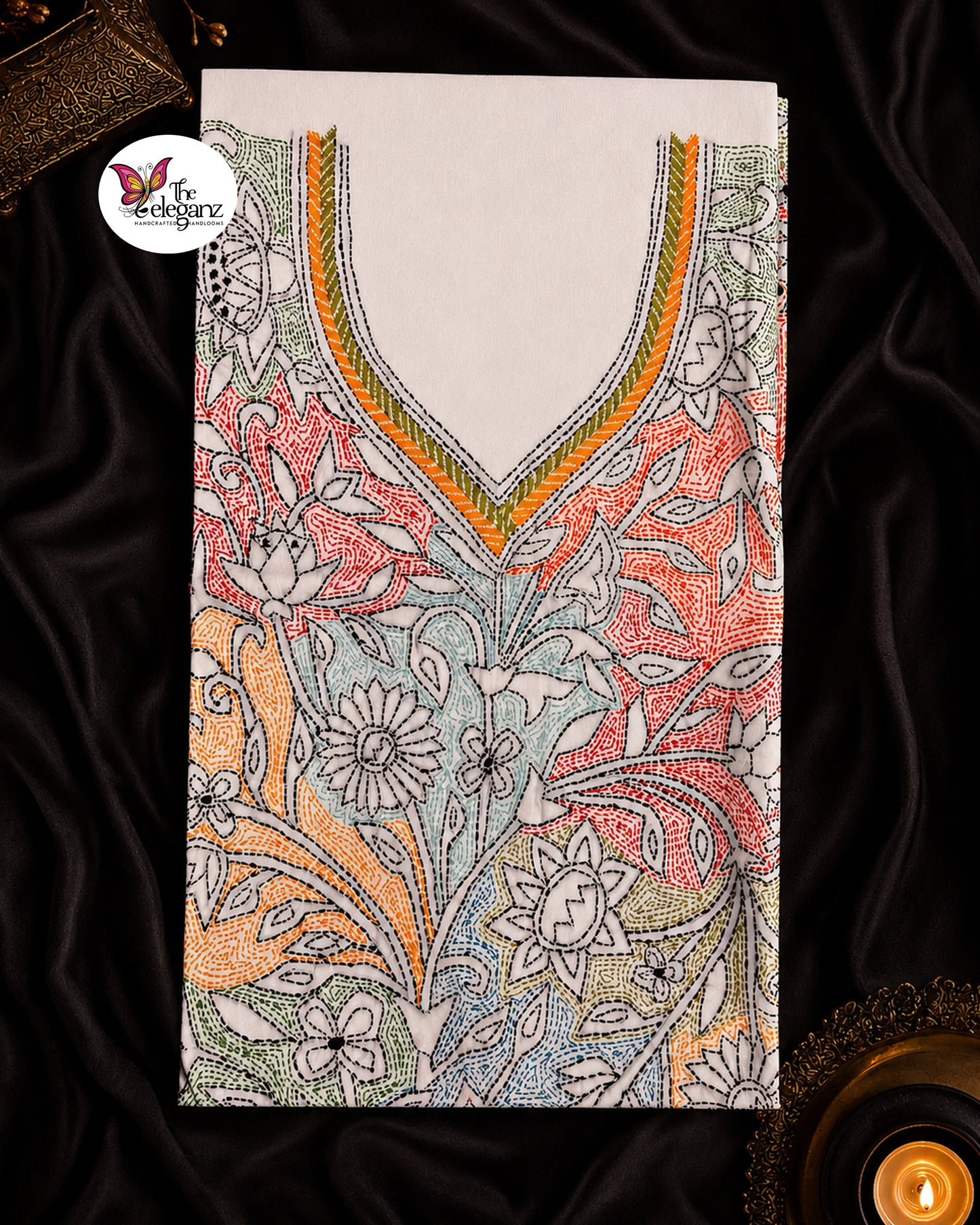 Alpona - Reverse Kantha Work Cotton Kamiz Piece