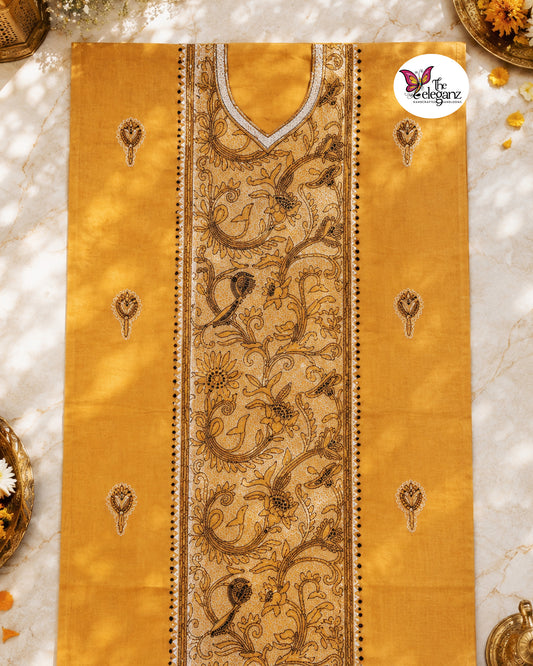 Hemangi – Light Yellow Reverse Kantha Cotton Kurti Piece