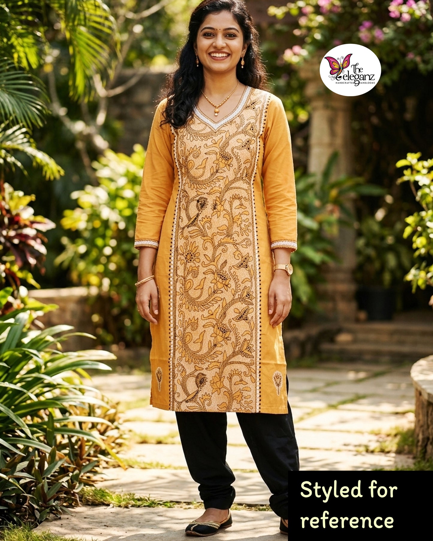 Hemangi – Light Yellow Reverse Kantha Cotton Kurti Piece