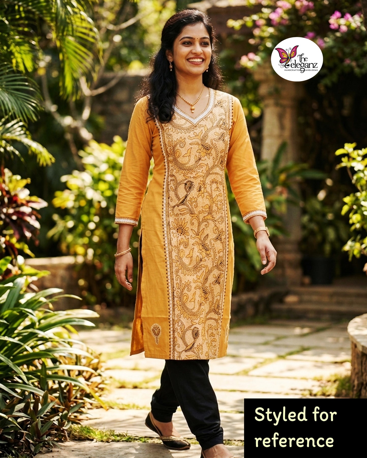 Hemangi – Light Yellow Reverse Kantha Cotton Kurti Piece